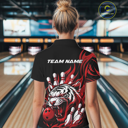 Custom Black And Red Tiger Women Bowling Jerseys, Tiger Bowling Team League Shirt IPHW10160