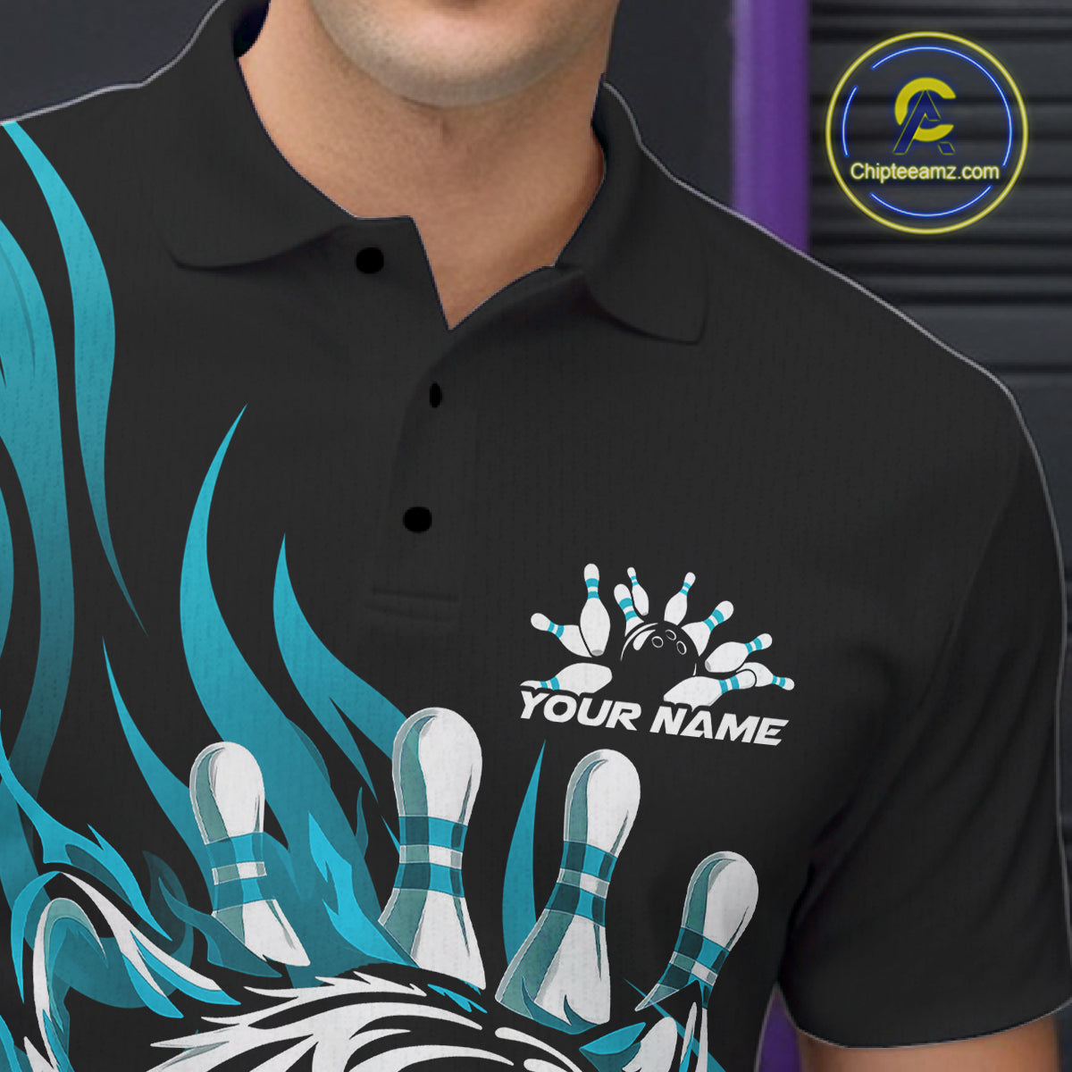 Custom Black And Blue Tiger Men Bowling Jerseys, Tiger Bowling Team League Shirt IPHW10161
