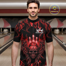 Load image into Gallery viewer, Custom Black And Red Flame Skull With Wings Men Bowling Shirt, Halloween Team Shirt IPHW10165