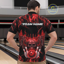 Load image into Gallery viewer, Custom Black And Red Flame Skull With Wings Men Bowling Shirt, Halloween Team Shirt IPHW10165