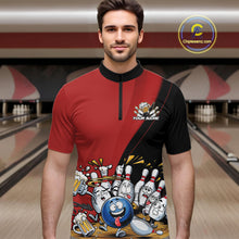 Load image into Gallery viewer, Custom Red Funny Bowling Men Quarter-Zip Shirts, Bowling And Beer Party Bowlers Outfit IPHW10816