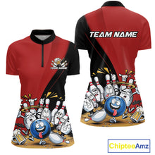 Load image into Gallery viewer, Custom Red Funny Bowling Women Quarter-Zip Shirts, Bowling And Beer Party Bowlers Outfit IPHW10816