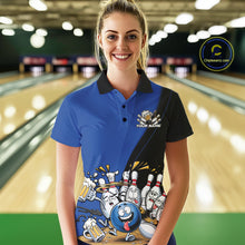 Load image into Gallery viewer, Custom Blue Funny Bowling Women Polo Shirts, Bowling And Beer Party Bowlers Outfit IPHW10818