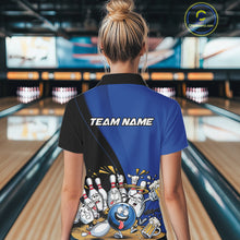 Load image into Gallery viewer, Custom Blue Funny Bowling Women Polo Shirts, Bowling And Beer Party Bowlers Outfit IPHW10818