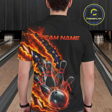 Load image into Gallery viewer, Custom Patriotic Flame Men Bowling Team Shirt, US Flag Bowling League Team Shirt IPHW10193