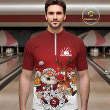 Load image into Gallery viewer, Custom Red Funny Christmas Men Bowling Shirts, Bowling And Beer Xmas Party Shirt IPHW10204