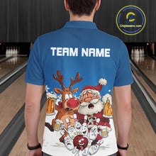 Load image into Gallery viewer, Custom Blue Funny Christmas Men Bowling Shirts, Bowling And Beer Xmas Party Shirt IPHW10205