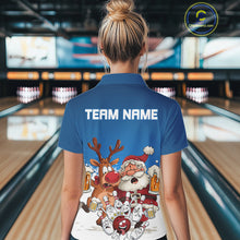 Load image into Gallery viewer, Custom Blue Funny Christmas Women Bowling Shirts, Bowling And Beer Xmas Party Shirt IPHW10205