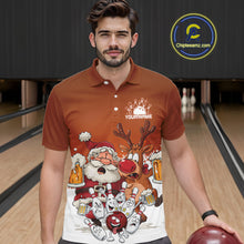 Load image into Gallery viewer, Custom Orange Funny Christmas Men Bowling Shirts, Bowling And Beer Xmas Party Shirt IPHW10206