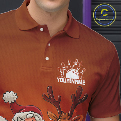 Custom Orange Funny Christmas Men Bowling Shirts, Bowling And Beer Xmas Party Shirt IPHW10206