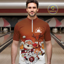 Load image into Gallery viewer, Custom Orange Funny Christmas Men Bowling Shirts, Bowling And Beer Xmas Party Shirt IPHW10206