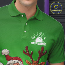 Load image into Gallery viewer, Custom Green Funny Christmas Men Bowling Shirts, Bowling And Beer Xmas Party Shirt IPHW10207