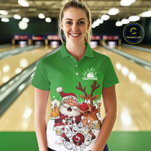 Load image into Gallery viewer, Custom Green Funny Christmas Women Bowling Shirts, Bowling And Beer Xmas Party Shirt IPHW10207