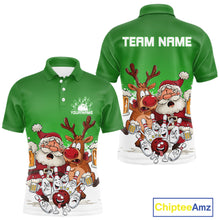 Load image into Gallery viewer, Custom Green Funny Christmas Men Bowling Shirts, Bowling And Beer Xmas Party Shirt IPHW10207