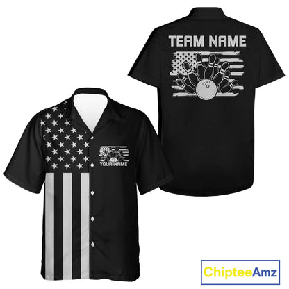 Custom Vintage US Flag Patriotic Bowling Button Up Team Shirt For Men And Women IPHW10086