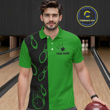 Load image into Gallery viewer, Green and Black retro vintage Bowling polo, quarter zip shirts for men custom Bowling team jerseys NQS11564