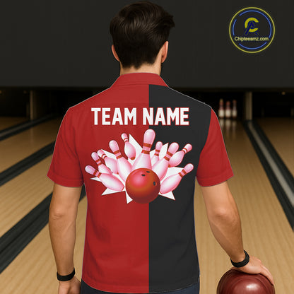 Red and Black retro vintage Bowling Hawaiian Shirt custom Bowling team jerseys NQS11565