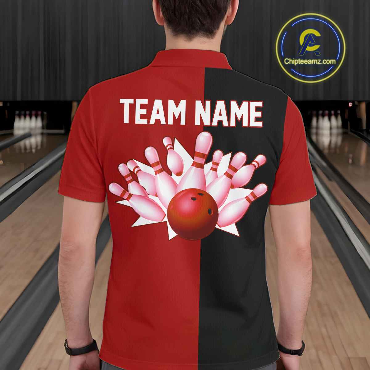 Red and Black retro vintage Bowling polo, quarter zip shirts for men custom Bowling team jerseys NQS11565