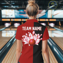 Load image into Gallery viewer, Red and Black retro vintage Bowling polo, quarter zip shirts for Women custom Bowling team jerseys NQS11565