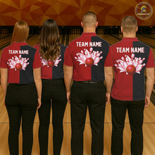 Load image into Gallery viewer, Red and Black retro vintage Bowling polo, quarter zip shirts for men custom Bowling team jerseys NQS11565