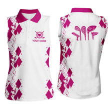 Load image into Gallery viewer, Womens sleeveless polo shirt custom argyle pattern golf clubs womens golf tops| Multicolor NQS5908