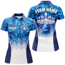 Load image into Gallery viewer, Blue Geometric pattern bowling ball and pins custom Women Bowling Polo Shirts, team bowling jerseys NQS7452