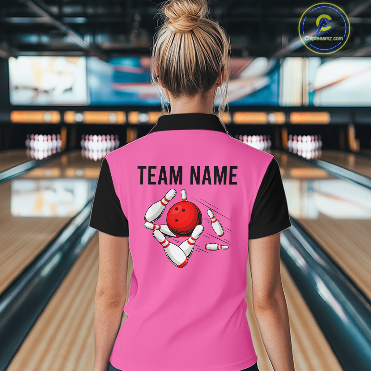 Personalized Pink Black Retro Bowling Quarter Zip shirt For women custom vintage bowling team jerseys NQS6568