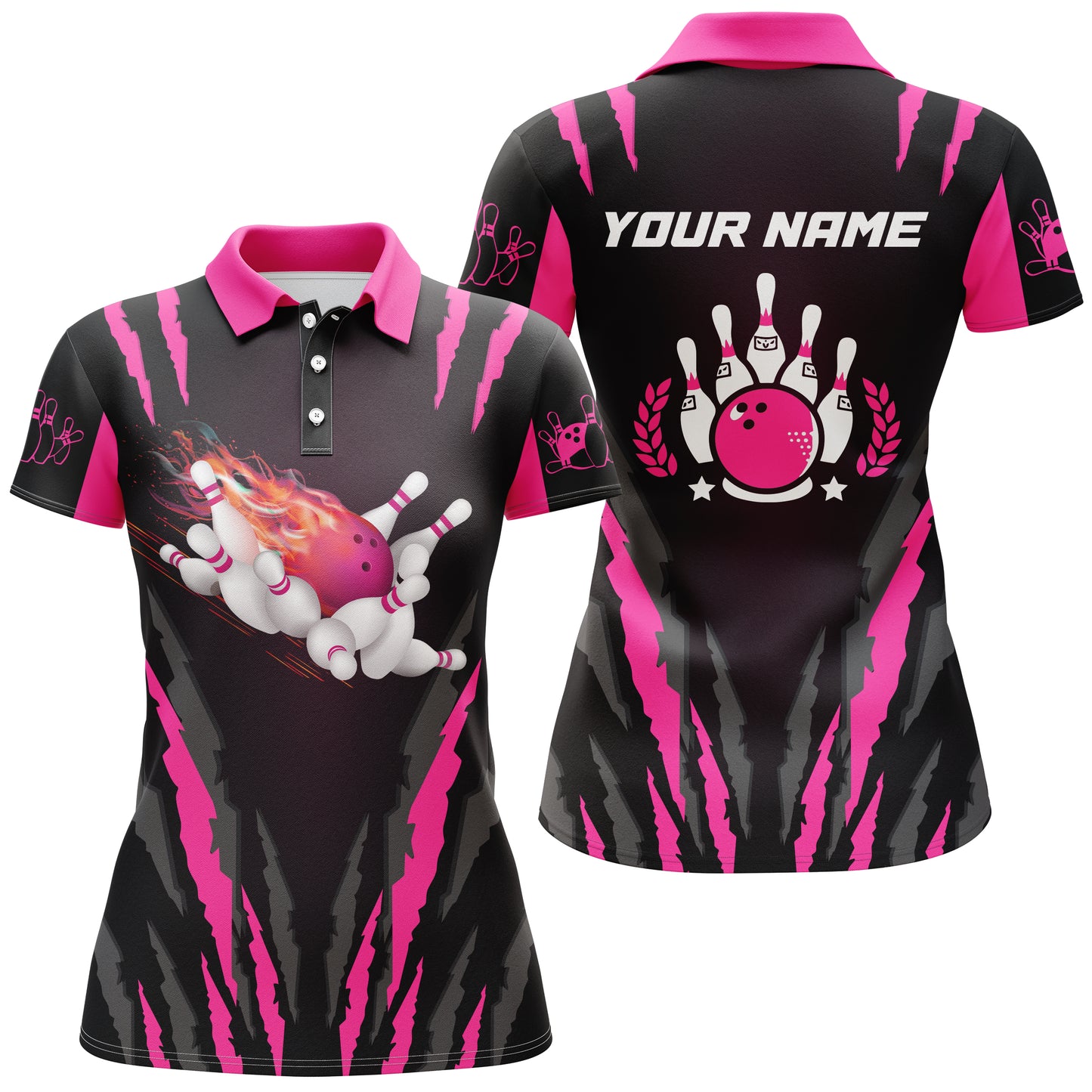 Custom bowling shirt for women – personalized team jersey front view