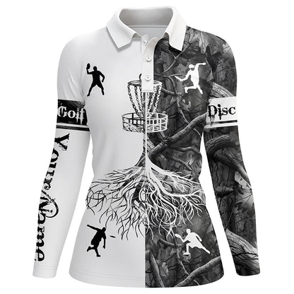 Women disc golf polo shirts gray camo custom name disc golf team shirt, disc golf gifts NQS6897