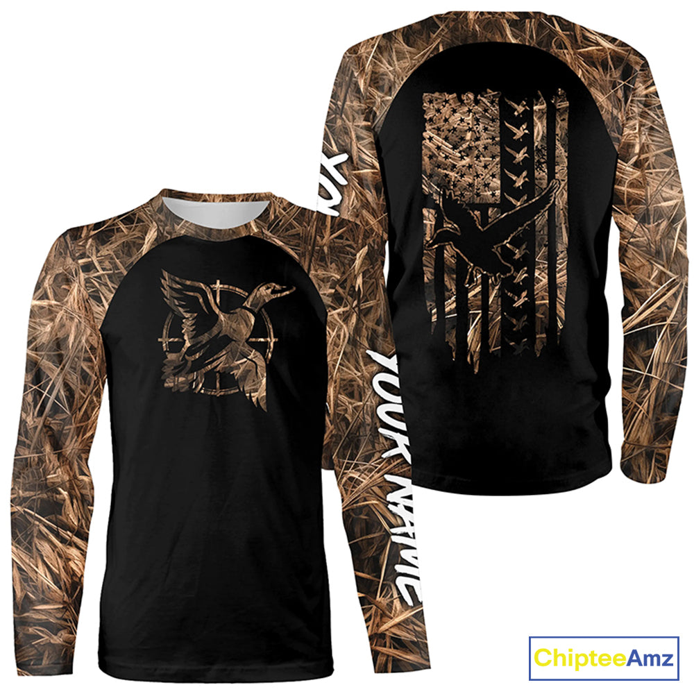 Duck hunting Waterfowl Camo American flag Custom 3D All Over Printed Shirts Personalized Hunting gift NQS2419