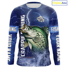 Load image into Gallery viewer, Crappie Fishing blue lightning jerseys custom name performance Long Sleeve tournament fishing shirts NQS5351