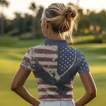 Load image into Gallery viewer, Personalized Vintage Eagle American flag Golf Polo Shirts For Women Custom Patriotic Ladies Golf shirt NQS9632
