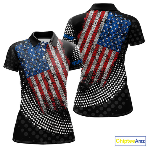 Personalized golf polo shirts for Women Vintage American Flag Custom patriotic golf tops for ladies NQS9835