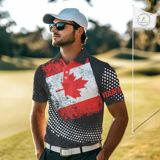 Personalized golf polo shirts for Men Vintage Canadian Flag Custom patriotic golf tops for mens NQS9836