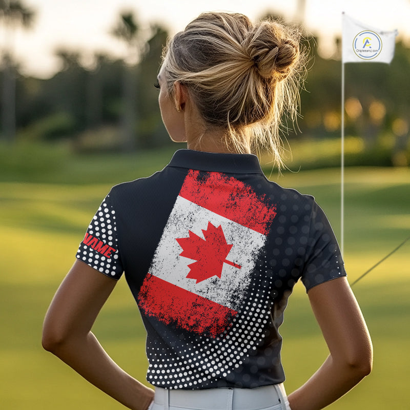 Personalized golf polo shirts for Women Vintage Canadian Flag Custom patriotic golf tops for ladies NQS9836