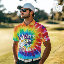 Load image into Gallery viewer, Mens golf polo shirts colorful tie dye pattern custom It&#39;s in my DNA peace love golf top for mens NQS10391