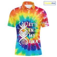 Load image into Gallery viewer, Mens golf polo shirts colorful tie dye pattern custom It&#39;s in my DNA peace love golf top for mens NQS10391