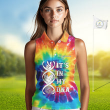 Load image into Gallery viewer, Women Sleeveless Polos colorful tie dye pattern custom It&#39;s in my DNA peace love golf top for ladies NQS10391