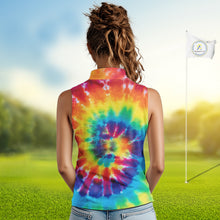 Load image into Gallery viewer, Women Sleeveless Polos colorful tie dye pattern custom It&#39;s in my DNA peace love golf top for ladies NQS10391