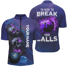 Load image into Gallery viewer, Purple Skull Flame Bowling Shirts For Men Custom Bowling Team Jerseys I'm here to break your balls NQS8635