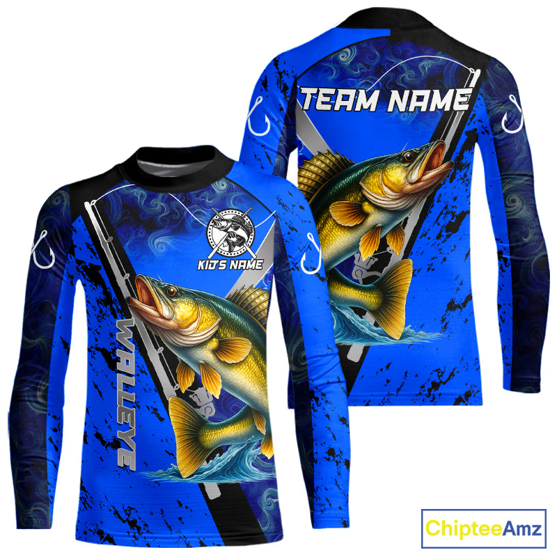 Blue Camo Walleye fishing custom Walleye sun protection long sleeve fishing shirts for Team NQS10817