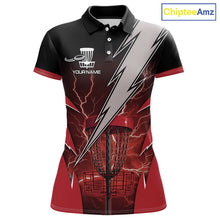 Load image into Gallery viewer, Black and Red Lightning Thunder Women Disc golf polo shirts Custom team disc golf jerseys NQS10819