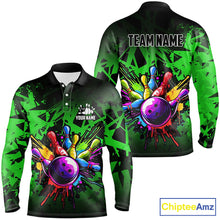 Load image into Gallery viewer, Colorful bowling jerseys Polo, 1/4 Zip Shirt for Men Custom Bowling Team shirts for bowler | Green NQS8881