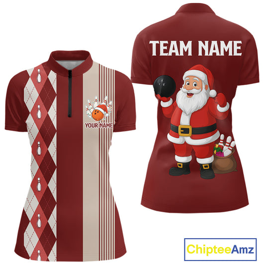Retro Red argyle pattern Christmas Santa Bowling shirts For Women custom bowling team jerseys Outfits NQS10994