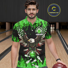 Load image into Gallery viewer, Green flame Mens bowling shirts Custom American flag Eagle Team bowling shirts, gift for bowlers NQS11188