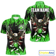 Load image into Gallery viewer, Green flame Mens bowling shirts Custom American flag Eagle Team bowling shirts, gift for bowlers NQS11188