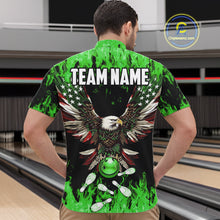 Load image into Gallery viewer, Green flame Mens bowling shirts Custom American flag Eagle Team bowling shirts, gift for bowlers NQS11188