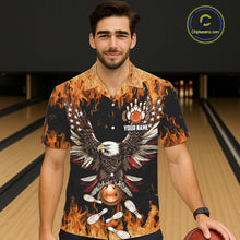 Load image into Gallery viewer, Orange flame Hawaiian bowling shirts Custom American flag Eagle Team bowling shirts, gift for bowlers NQS11189