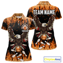 Load image into Gallery viewer, Orange flame Womens bowling shirts Custom American flag Eagle Team bowling shirts, gift for bowlers NQS11189