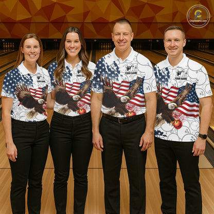 Red, White, Blue American Flag Eagle Men Bowling Shirts Custom Patriotic Camo Bowling Team Jersey NQS11192